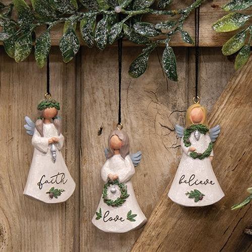 3 Set Believe Love Faith Resin Angel Ornaments - The Fox Decor