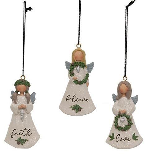 3 Set Believe Love Faith Resin Angel Ornaments - The Fox Decor