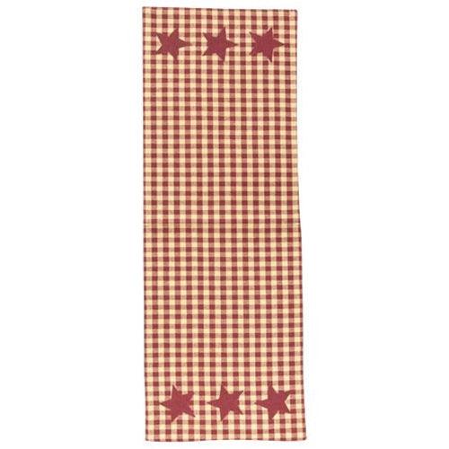 Burgundy & Tan Check Star Applique Short Runner - The Fox Decor