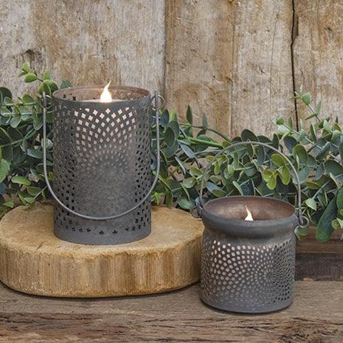 Antiqued Gray Can Lantern 45H - The Fox Decor