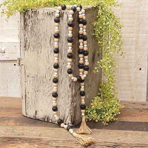 Black Natural White Wooden Bead Garland 57L - The Fox Decor