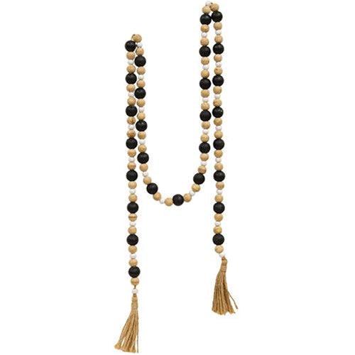 Black Natural White Wooden Bead Garland 57L - The Fox Decor