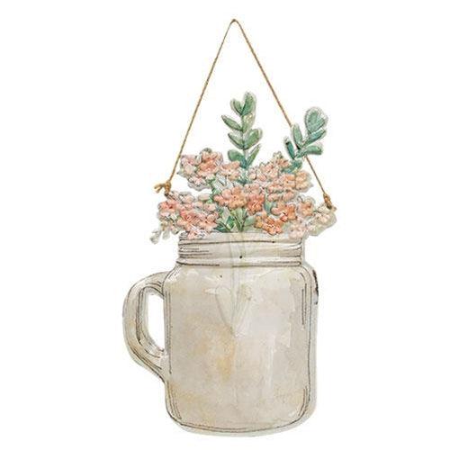 Floral Jar with Handle Metal Hanging Sign - The Fox Decor