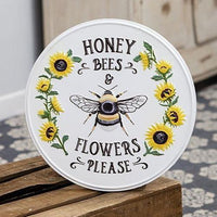 Honey Bees & Flowers Please Sunflower Round Metal Sign - The Fox Decor