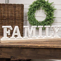 Family Beaded White Wood Sitter - The Fox Decor