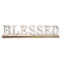Blessed Beaded White Wood Sitter - The Fox Decor