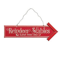 Reindeer & Sleigh Parking Metal Hanging Sign 2 Asstd - The Fox Decor