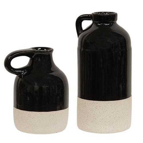 2 Set Black Glazed Ceramic Jug Vases - The Fox Decor