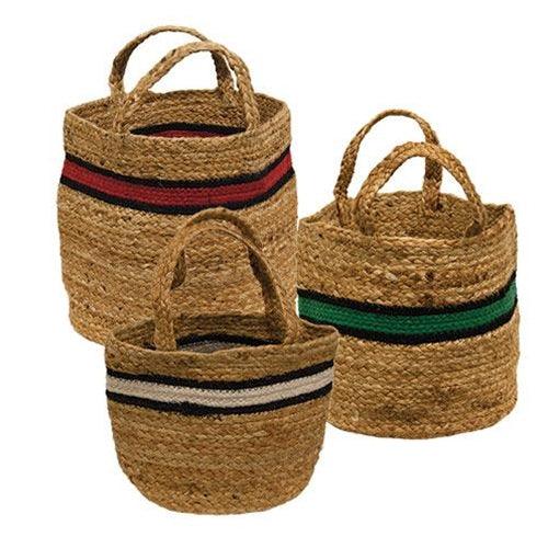 3 Set Bold Striped Jute Containers - The Fox Decor