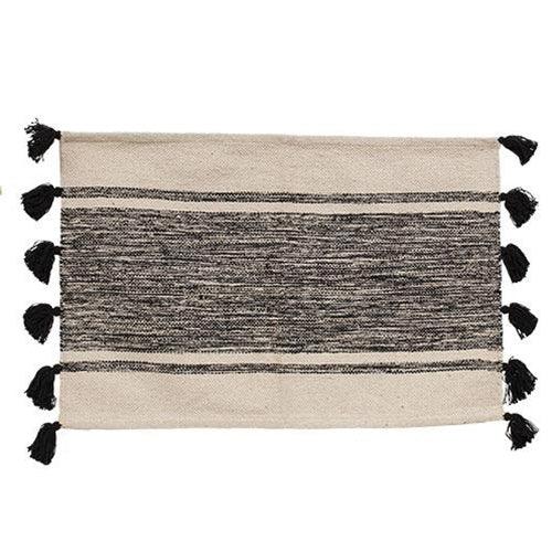 Black Striped Tassel Rug - The Fox Decor