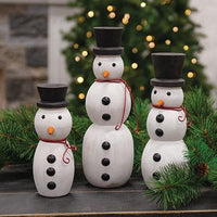 3 Set Wooden Spindle Snowmen w Top Hats - The Fox Decor