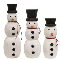 3 Set Wooden Spindle Snowmen w Top Hats - The Fox Decor