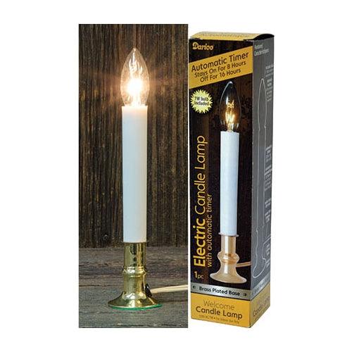 Automatic Timer Candle Lamp White w Brass Base - The Fox Decor