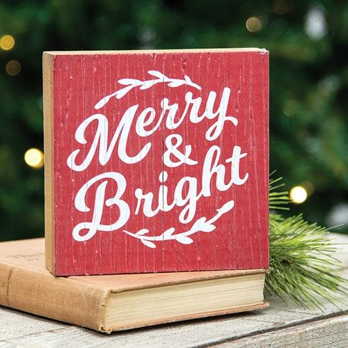 Merry Bright Rustic Wood Box Sign - The Fox Decor