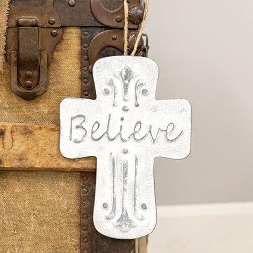Believe Distressed Metal Cross Dotted Ornament - The Fox Decor