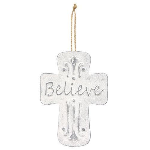 Believe Distressed Metal Cross Dotted Ornament - The Fox Decor