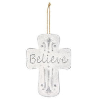 Believe Distressed Metal Cross Dotted Ornament - The Fox Decor