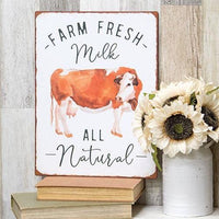Farm Fresh Milk All Natural Distressed Metal Sign - The Fox Decor
