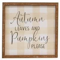 Fall Gingham Wood Sign 3 Asstd - The Fox Decor