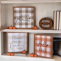 Fall Gingham Wood Sign 3 Asstd - The Fox Decor