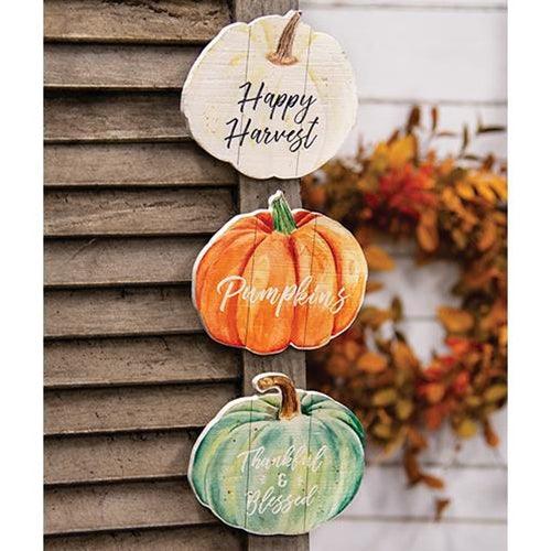 Fall Watercolor Pumpkin Wood Sign 3 Asstd - The Fox Decor