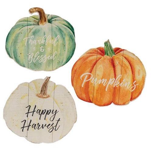 Fall Watercolor Pumpkin Wood Sign 3 Asstd - The Fox Decor