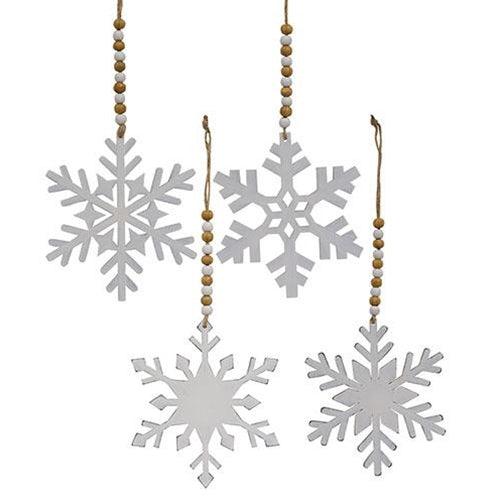 White Snowflake Wood Beaded Ornament 4 Asstd - The Fox Decor