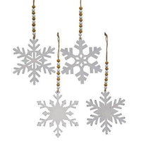 White Snowflake Wood Beaded Ornament 4 Asstd - The Fox Decor