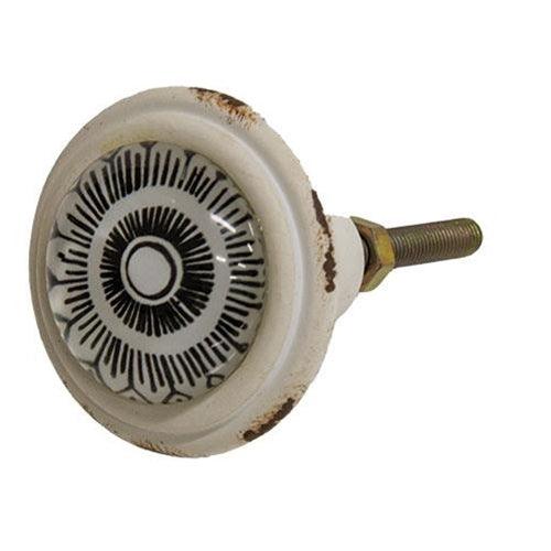 Boho Floral Lines Black White Metal Knob - The Fox Decor