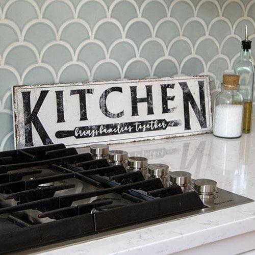 Kitchen Brings Family Together Distressed Metal Sign - The Fox Decor