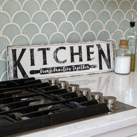 Kitchen Brings Family Together Distressed Metal Sign - The Fox Decor