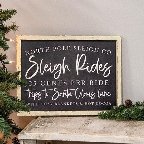 North Pole Sleigh Rides Wooden Sign - The Fox Decor