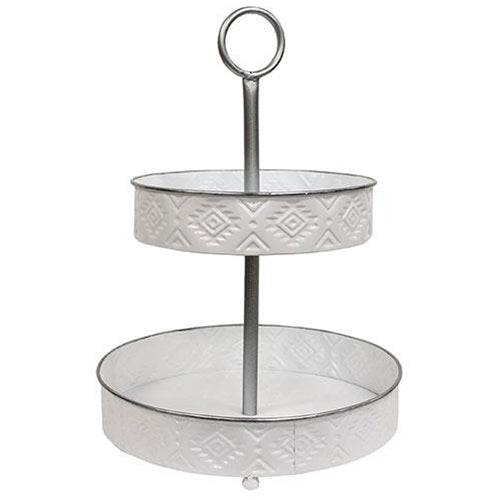 Aztec White Metal 2-Tiered Tray - The Fox Decor