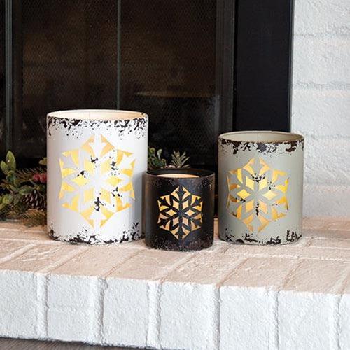 3 Set Distressed Metal Snowflake Buckets - The Fox Decor
