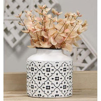 Black & White Vintage Patterned Metal Vase Short - The Fox Decor