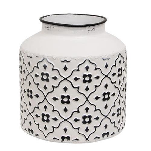 Black & White Vintage Patterned Metal Vase Short - The Fox Decor