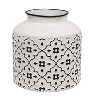 Black & White Vintage Patterned Metal Vase Short - The Fox Decor
