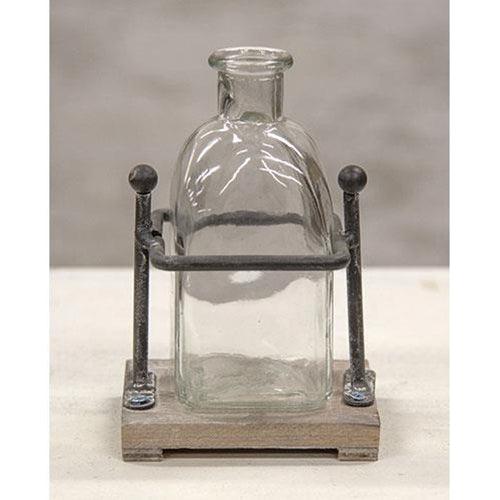 Wood and Iron Bottle Holder With 1 Bottle - The Fox Decor