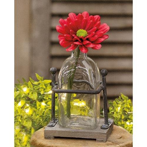 Wood and Iron Bottle Holder With 1 Bottle - The Fox Decor
