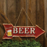 Ice Cold Beer Served Here Hanging Metal Sign - The Fox Decor
