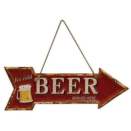 Ice Cold Beer Served Here Hanging Metal Sign - The Fox Decor
