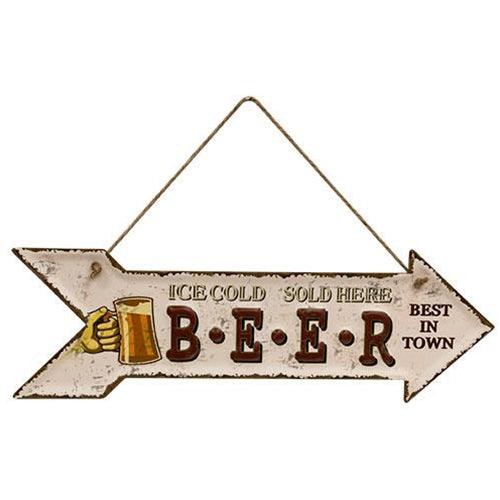 Ice Cold Beer Sold Here Hanging White Metal Sign - The Fox Decor