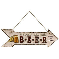 Ice Cold Beer Sold Here Hanging White Metal Sign - The Fox Decor
