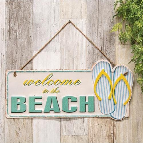 Welcome To The Beach Flipflops Hanging Metal Sign - The Fox Decor