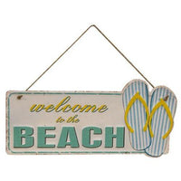 Welcome To The Beach Flipflops Hanging Metal Sign - The Fox Decor