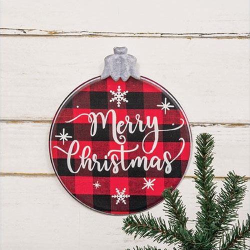 Merry Christmas Buffalo Check Ornament Metal Sign - The Fox Decor