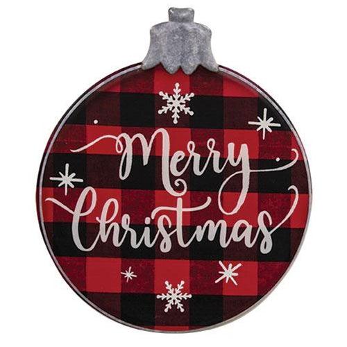 Merry Christmas Buffalo Check Ornament Metal Sign - The Fox Decor