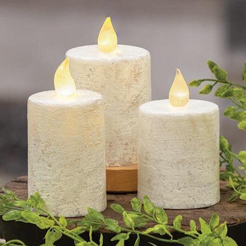 Rustic White Flame Timer Pillar 225 x 25 - The Fox Decor