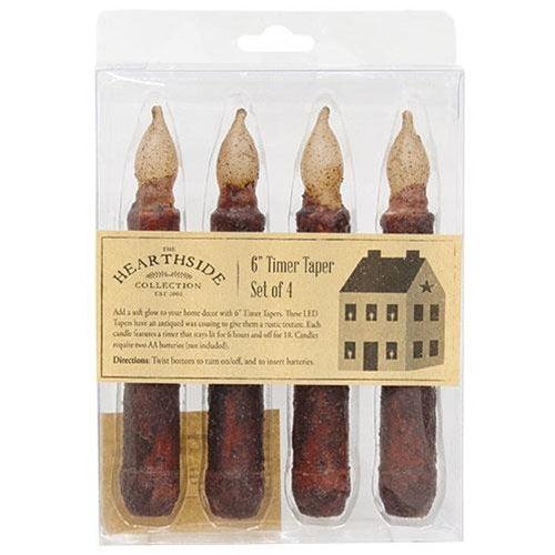 4 Pkg Burnt Burgundy Timer Tapers - The Fox Decor