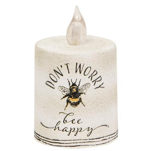 Don't Worry Bee Happy Flame Timer Pillar 225 x 25 - The Fox Decor